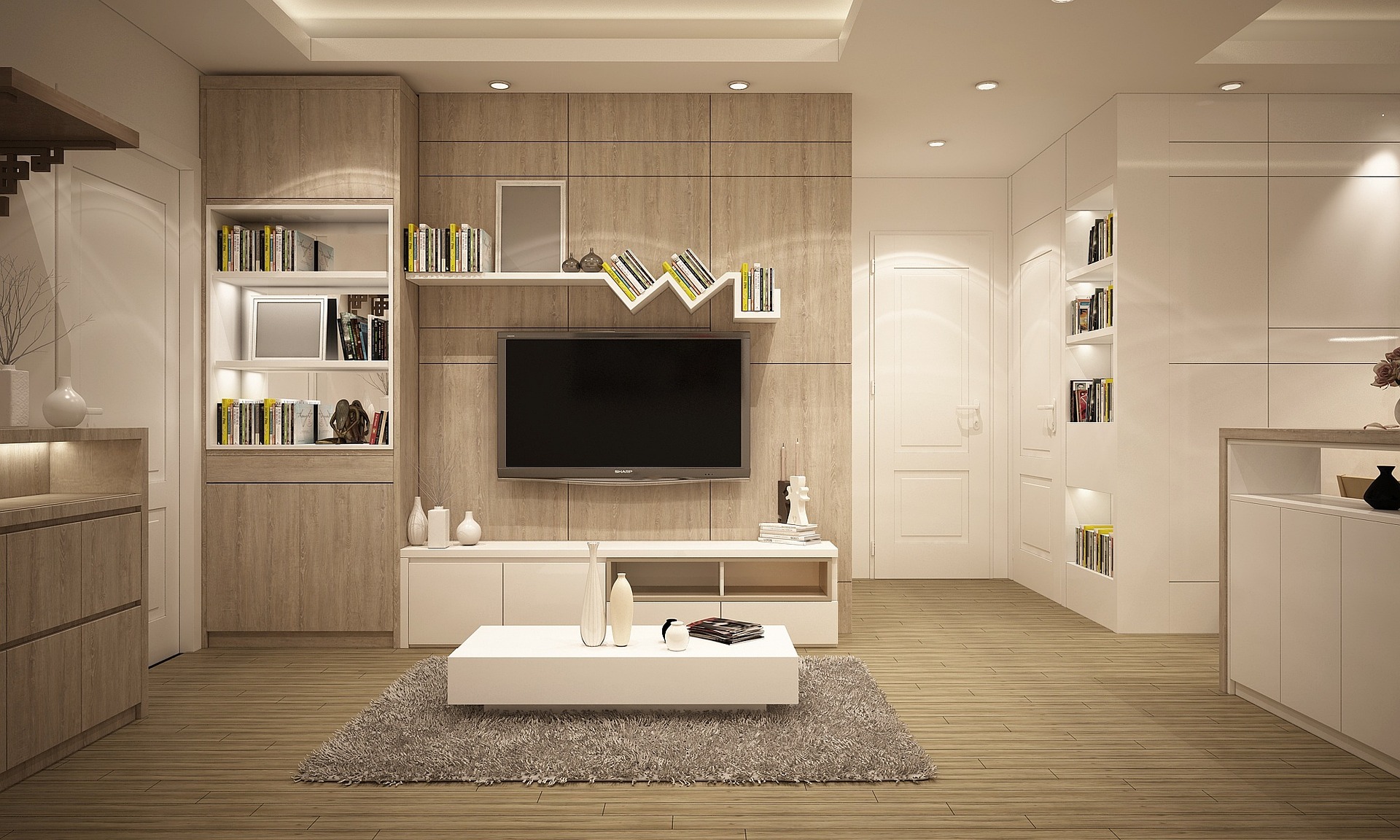 Laminate-style flooring shown in a furnished home interior.