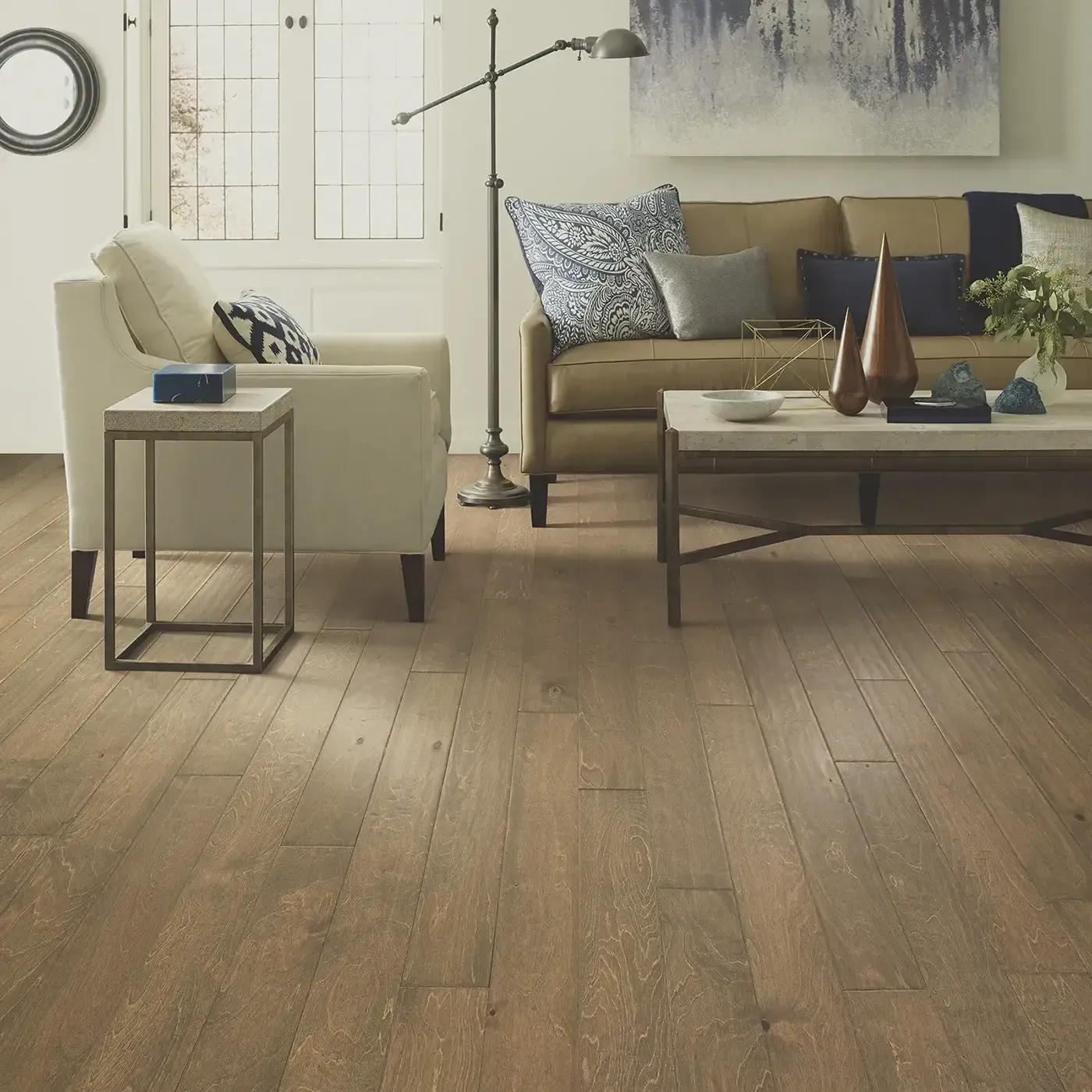 BiscayneBay-SW520-02022-Parasail-5in-5U415-RM Light brown hardwood in a living room featuring | Floorco Premium