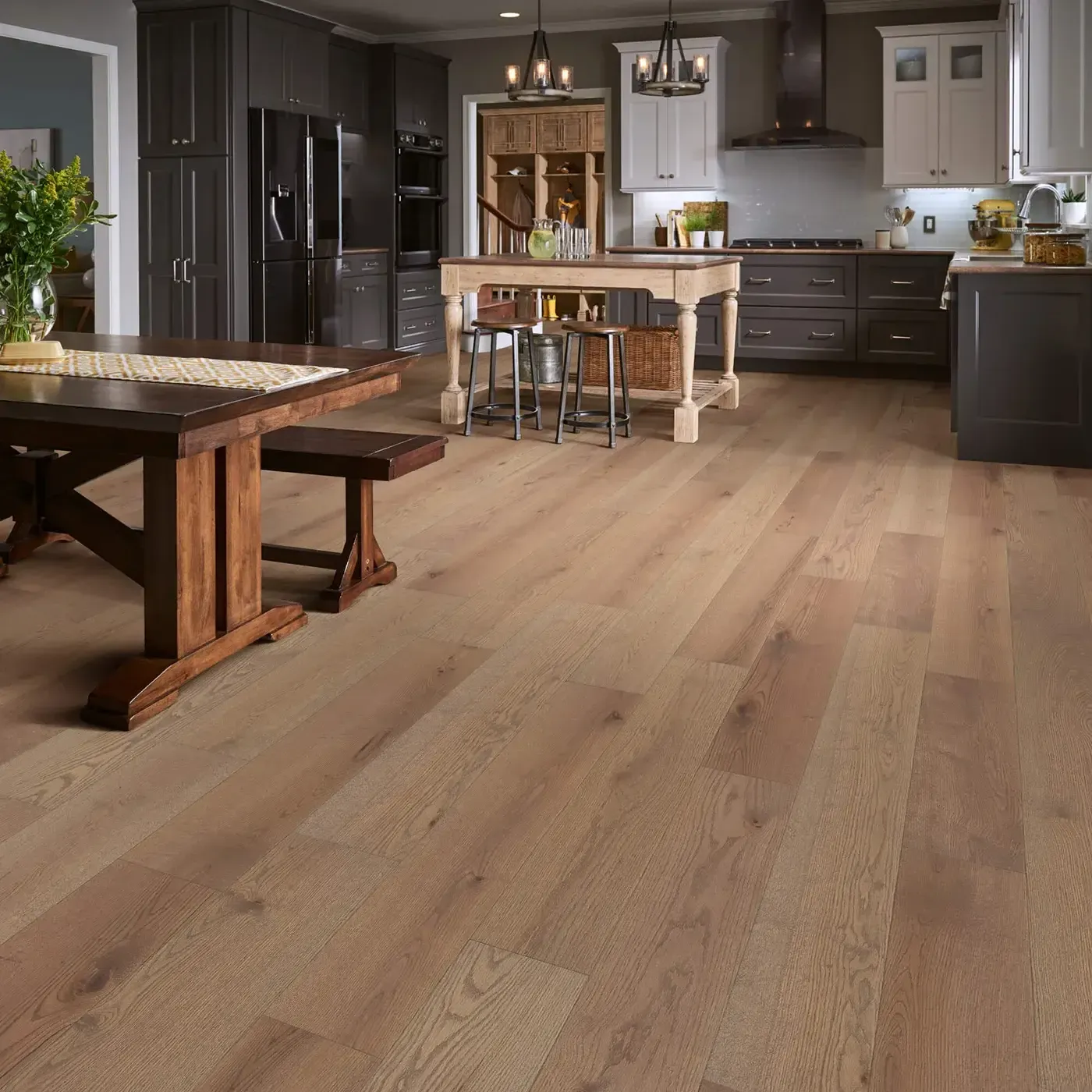 LandmarkSlicedOak-SW747-05099-GreatBasin-RM Shaw Floors hardwood in a light brown color in a kitchen | Floorco Premium