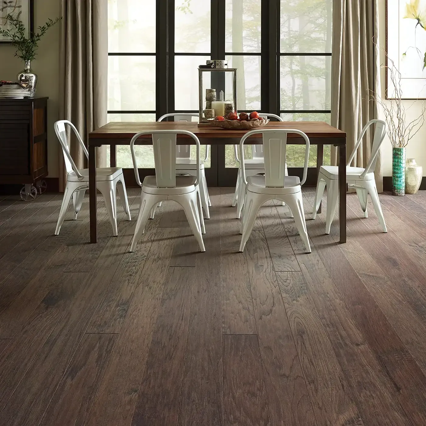 WaywardHickory-HW716-07073-Pumice-5in-RM Hardwood in a dining room | Floorco Premium