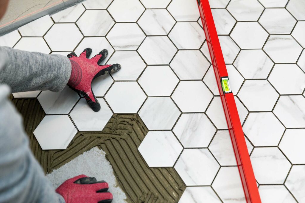 installing hexagon pattern tile flooring